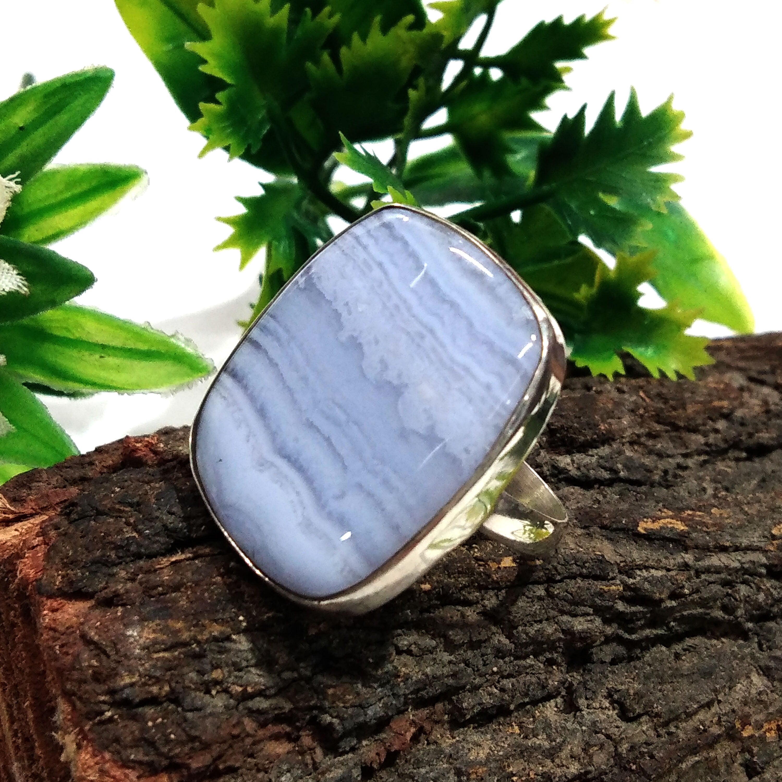 Natural Blue Lace Agate Gemstone Ring, 925 Solid Starling Silver Ring, Jewelry Stone Size 27x24mm Statement Ring, Gift Birthday Ring Jewelry